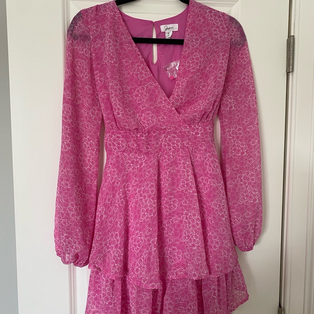 Womens Knee Length Ruffle Pink Dress